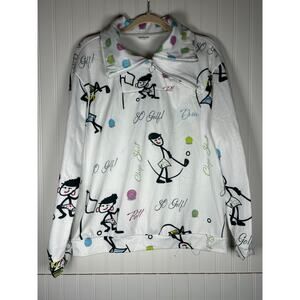 ACEGolfs Stickman Golfer Asymmetrical 1/4 Zip Pullover Women's Sz L  White